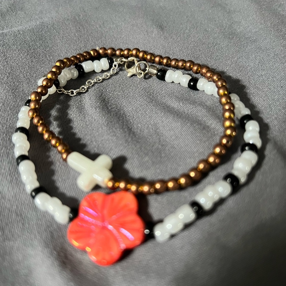 Beaded Bracelet Set with Floral Charm